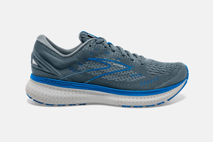 Mens Brooks Glycerin 19 Road Shoes Quarry/Grey/Dark Blue | 321865-EQD